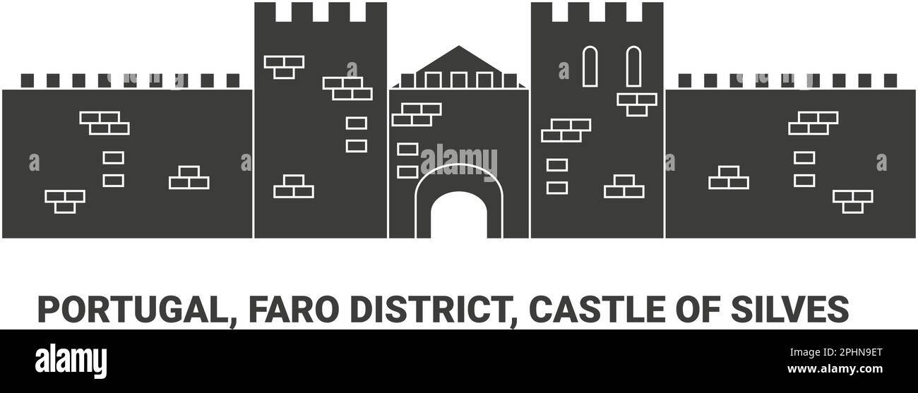 Portogallo, Distretto di Faro, Castello di Silves, viaggio punto di riferimento vettoriale illustrazione Illustrazione Vettoriale