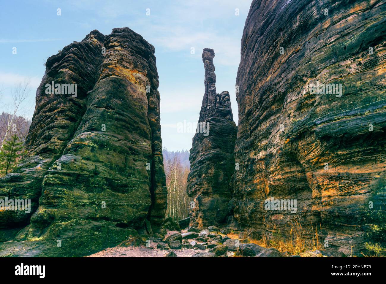 Pilastri di Ercole, Valle Biela, Svizzera Sassonia, Sassonia, Germania Foto Stock