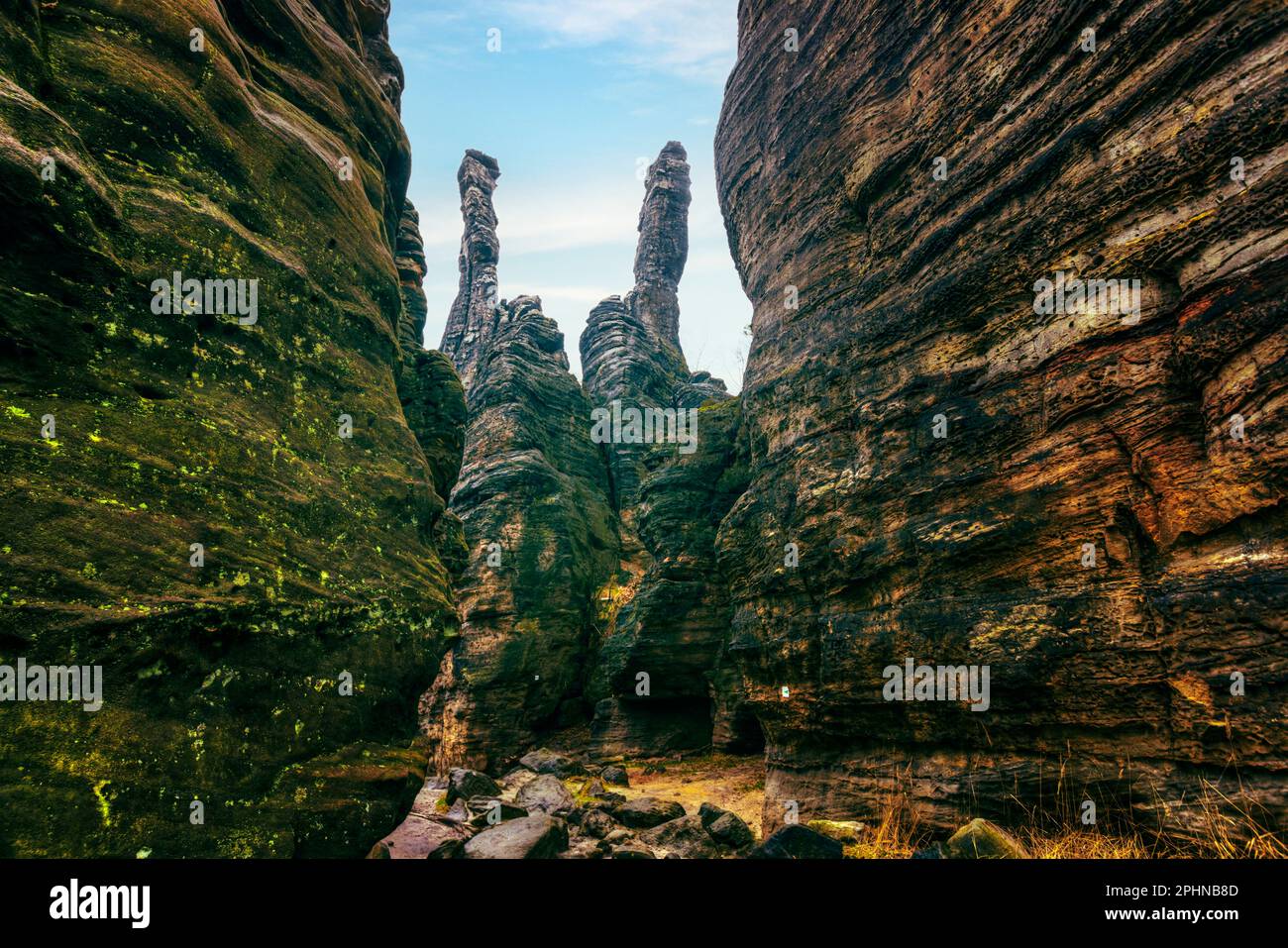 Pilastri di Ercole, Valle Biela, Svizzera Sassonia, Sassonia, Germania Foto Stock