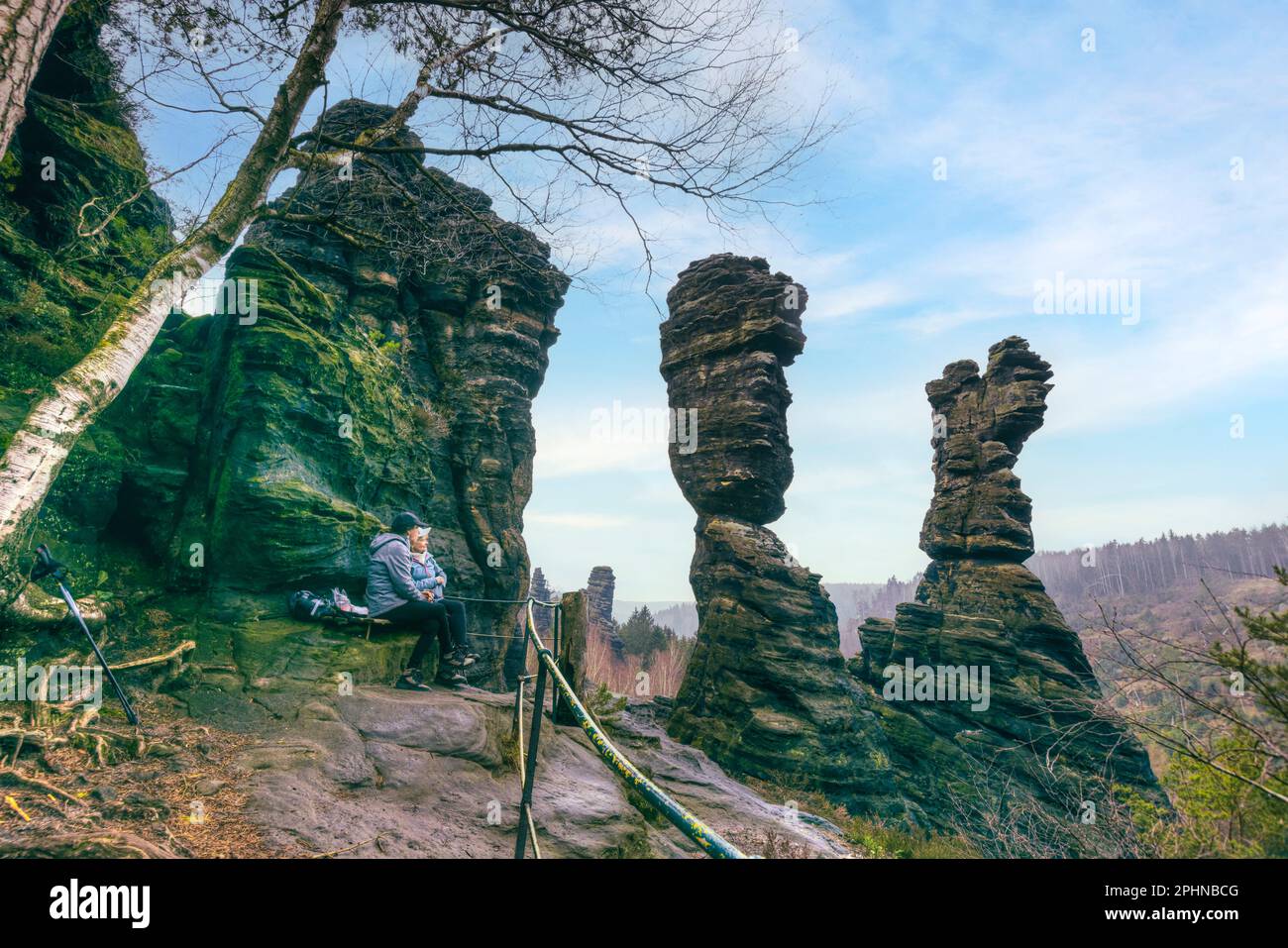 Pilastri di Ercole, Valle Biela, Svizzera Sassonia, Sassonia, Germania Foto Stock