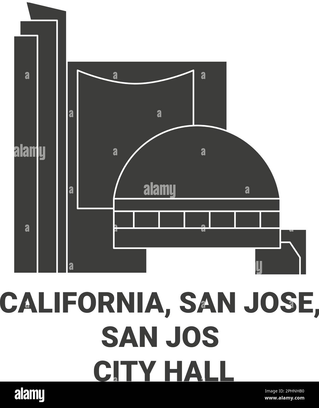 Stati Uniti, California, San Jose, San Jos City Hall viaggio punto di riferimento vettore illustrazione Illustrazione Vettoriale