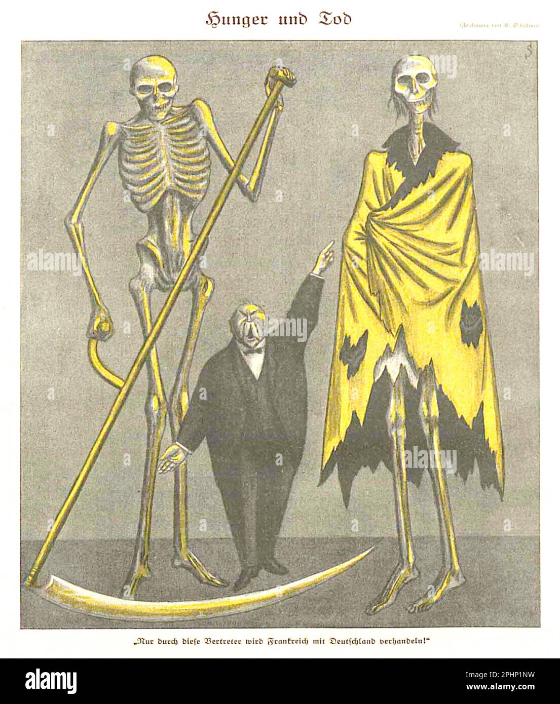 Erich Schilling - Fame e morte - Simplicissimo No. 34 Nov. 19 1923 cartone satirico. Foto Stock