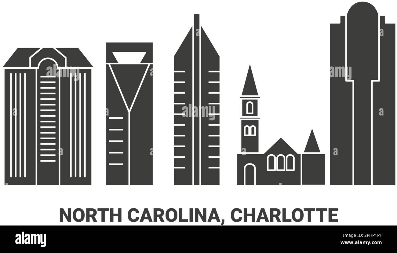 Stati Uniti, Carolina del Nord, Charlotte viaggio punto di riferimento vettore illustrazione Illustrazione Vettoriale