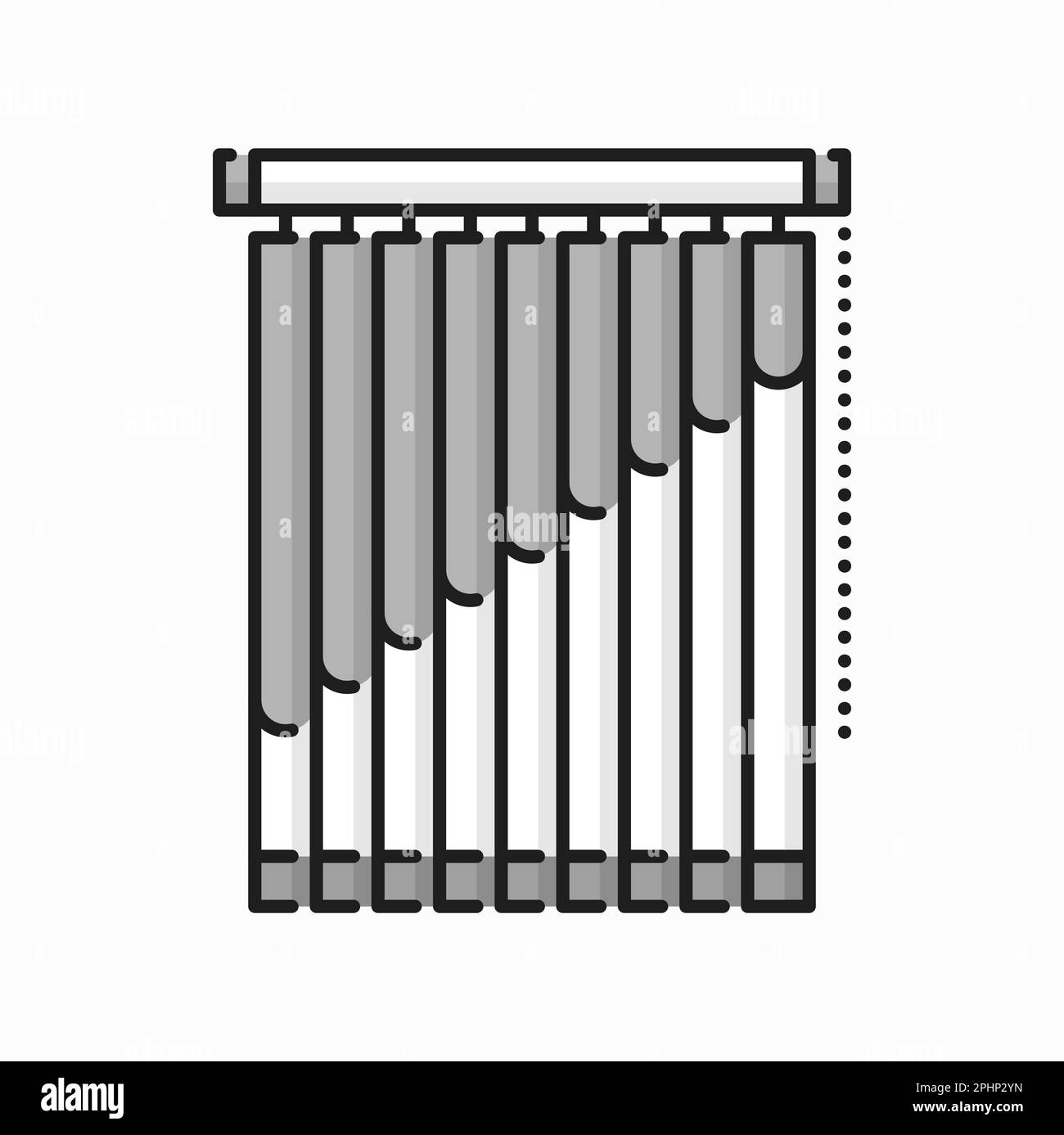 Tende chiuse per ufficio con stampa decorativa, icona con contorno jalousie moderno. Mascherina per tende veneziane vettoriali, tenda parasole avvolgibile Illustrazione Vettoriale