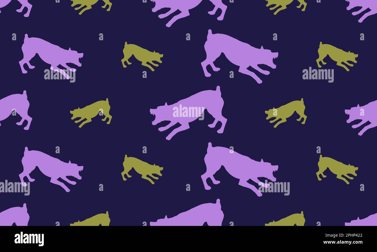 I cuccioli di zwergpinscher aggressivi si attaccano l'un l'altro. Ripetizione senza giunture. Silhouette per cani. Texture infinita. Design per carta da parati, tessuto, dima. Illustrazione Vettoriale