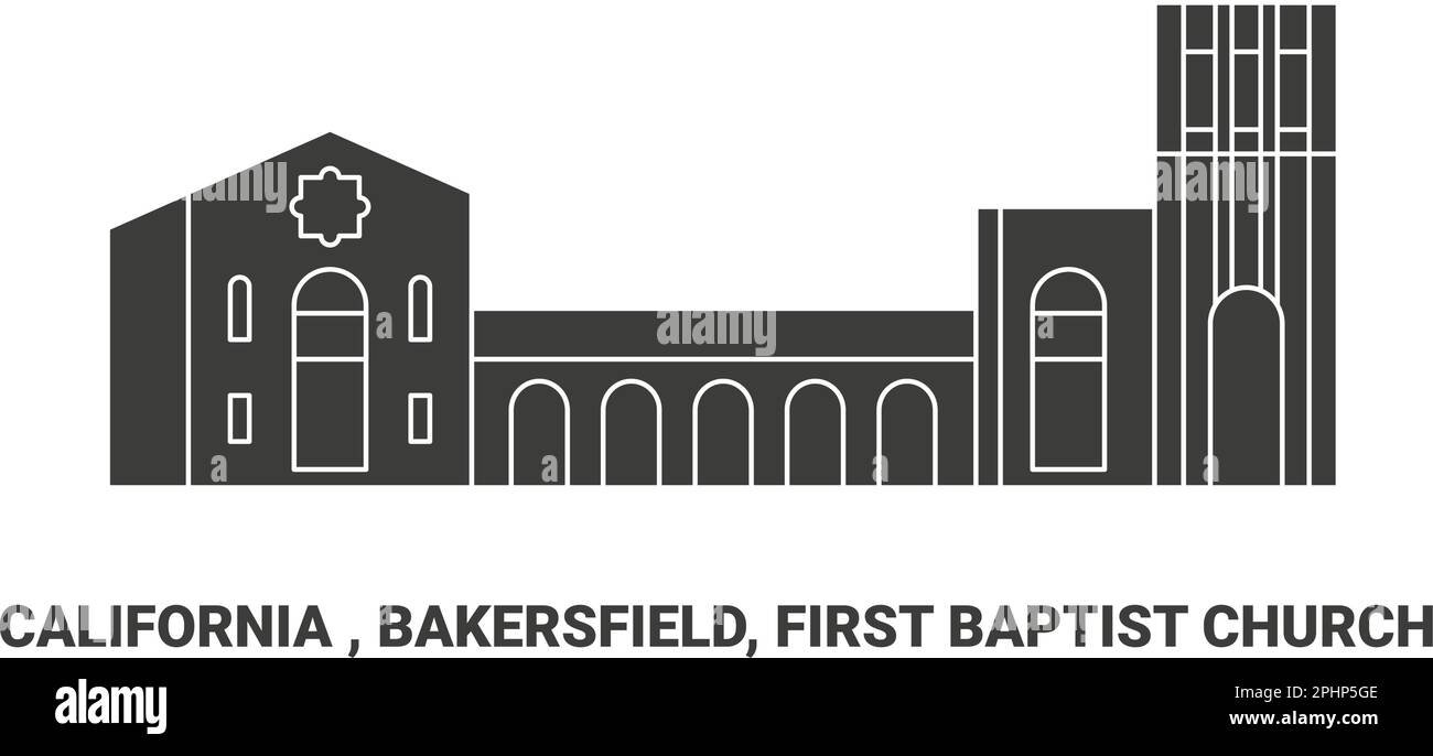 Stati Uniti, California , Bakersfield, prima chiesa Battista, viaggio punto di riferimento vettore illustrazione Illustrazione Vettoriale