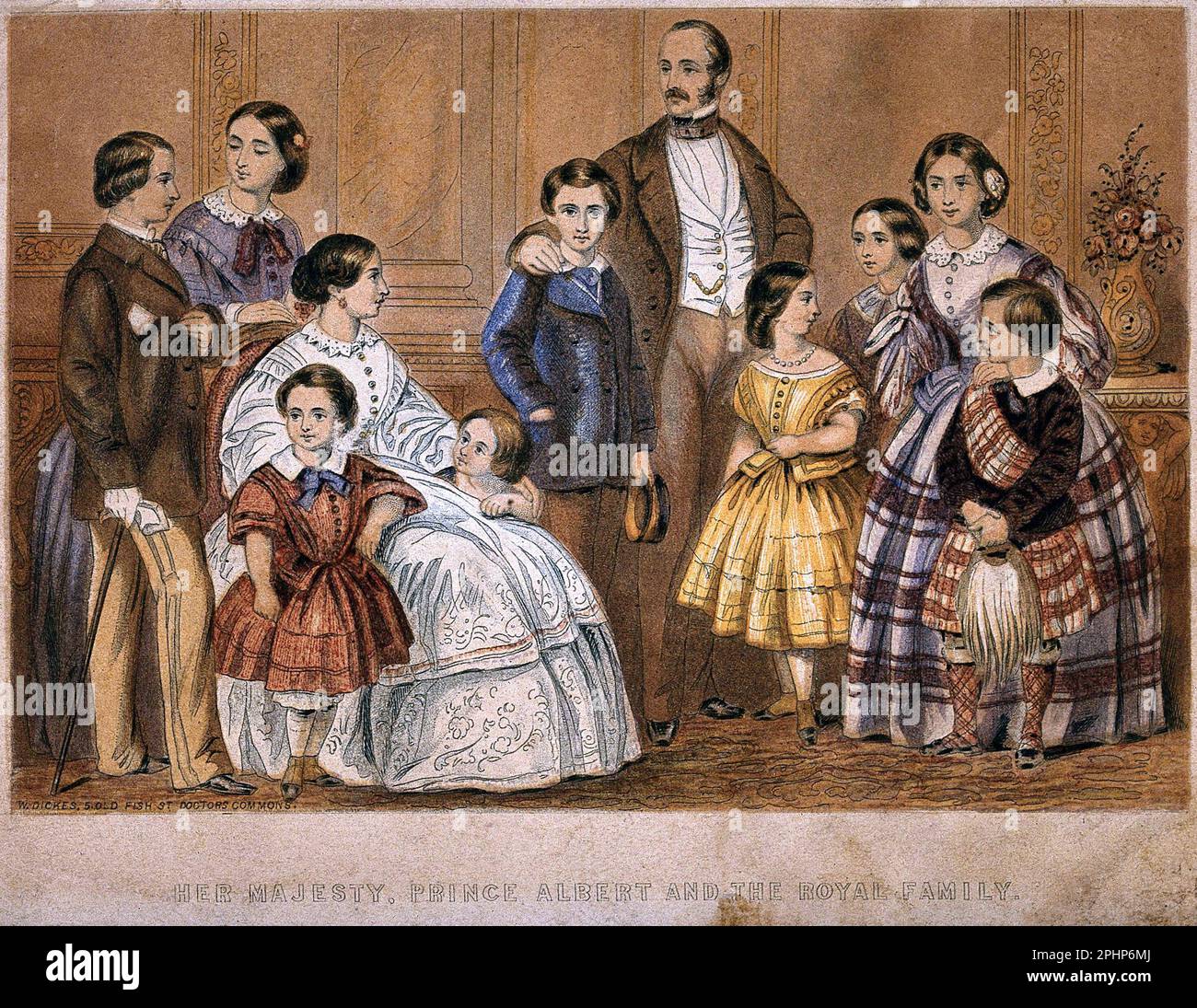 Regina Vittoria, Principe Alberto e i loro figli, vintage Baxter stampa c1850s Foto Stock