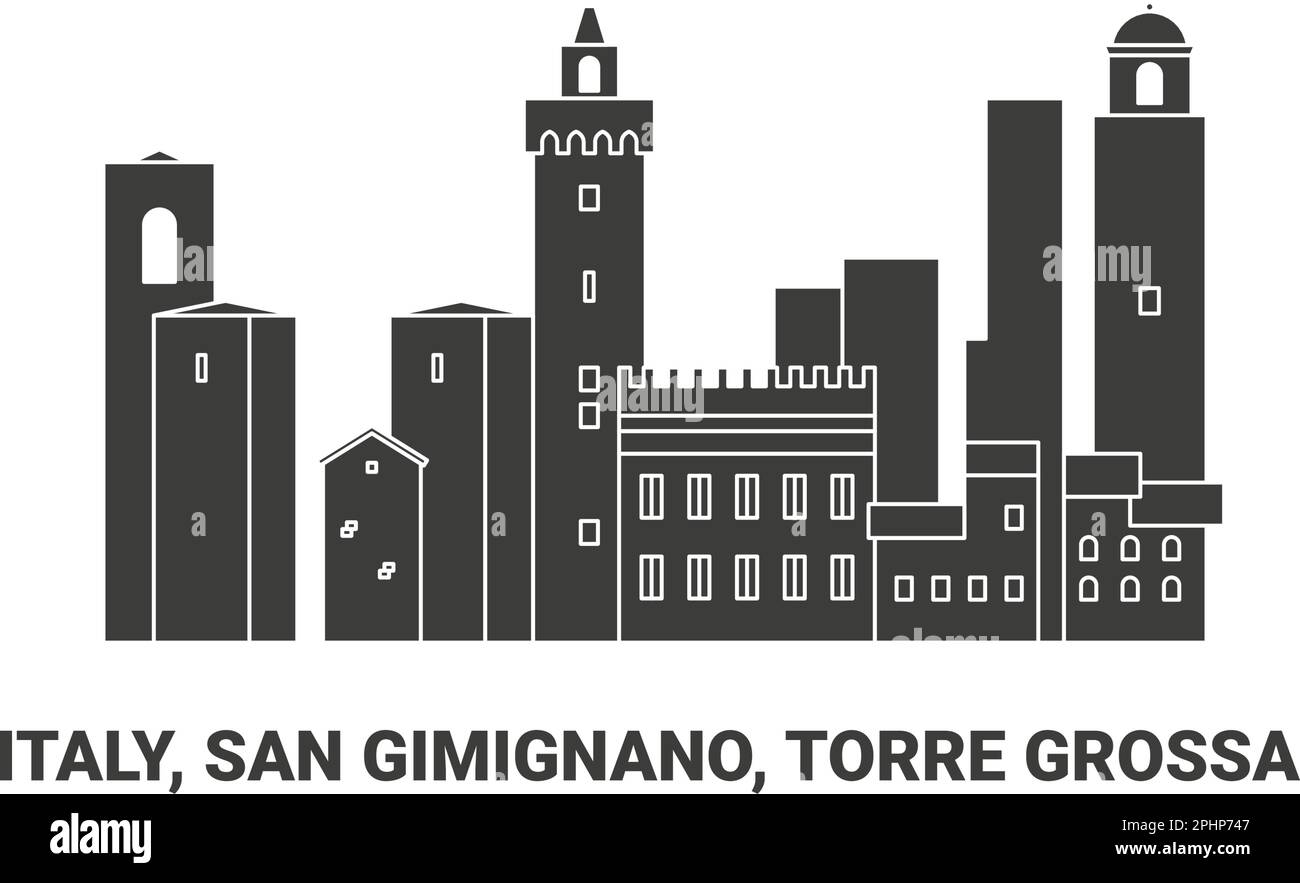 Italia, San Gimignano, Torre grossa, viaggio punto di riferimento vettoriale illustrazione Illustrazione Vettoriale