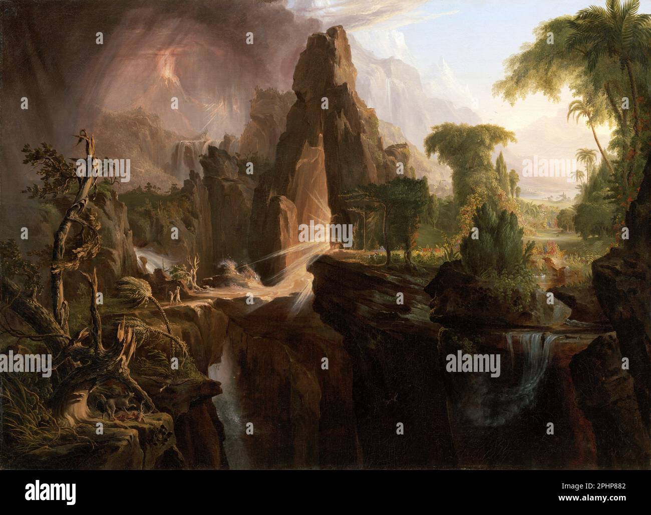 Espulsione dal Giardino dell'Eden di Thomas Cole (1801-1848), olio su tela, 1828 Foto Stock