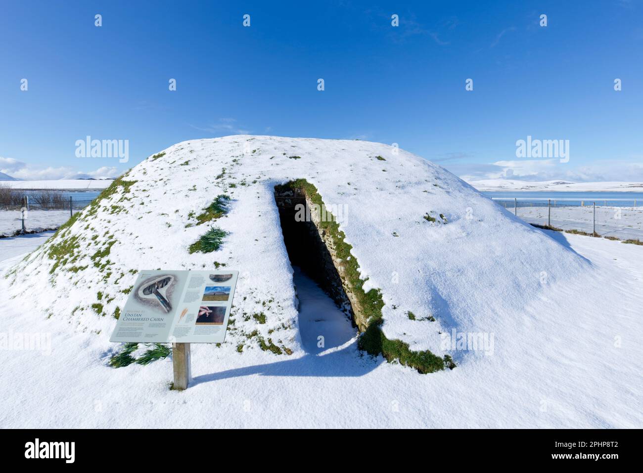 Unstan chambered ciairn in inverno, Isole Orcadi Foto Stock