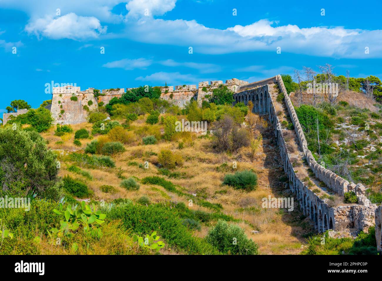 Vista del castello di Pylos in Grecia. Foto Stock