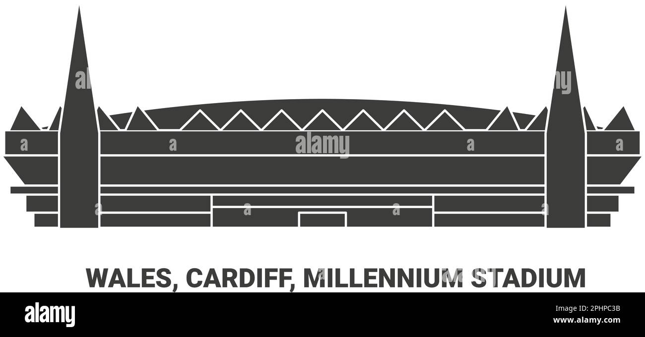 Galles, Cardiff, Millennium Stadium, illustrazione vettoriale di riferimento del viaggio Illustrazione Vettoriale