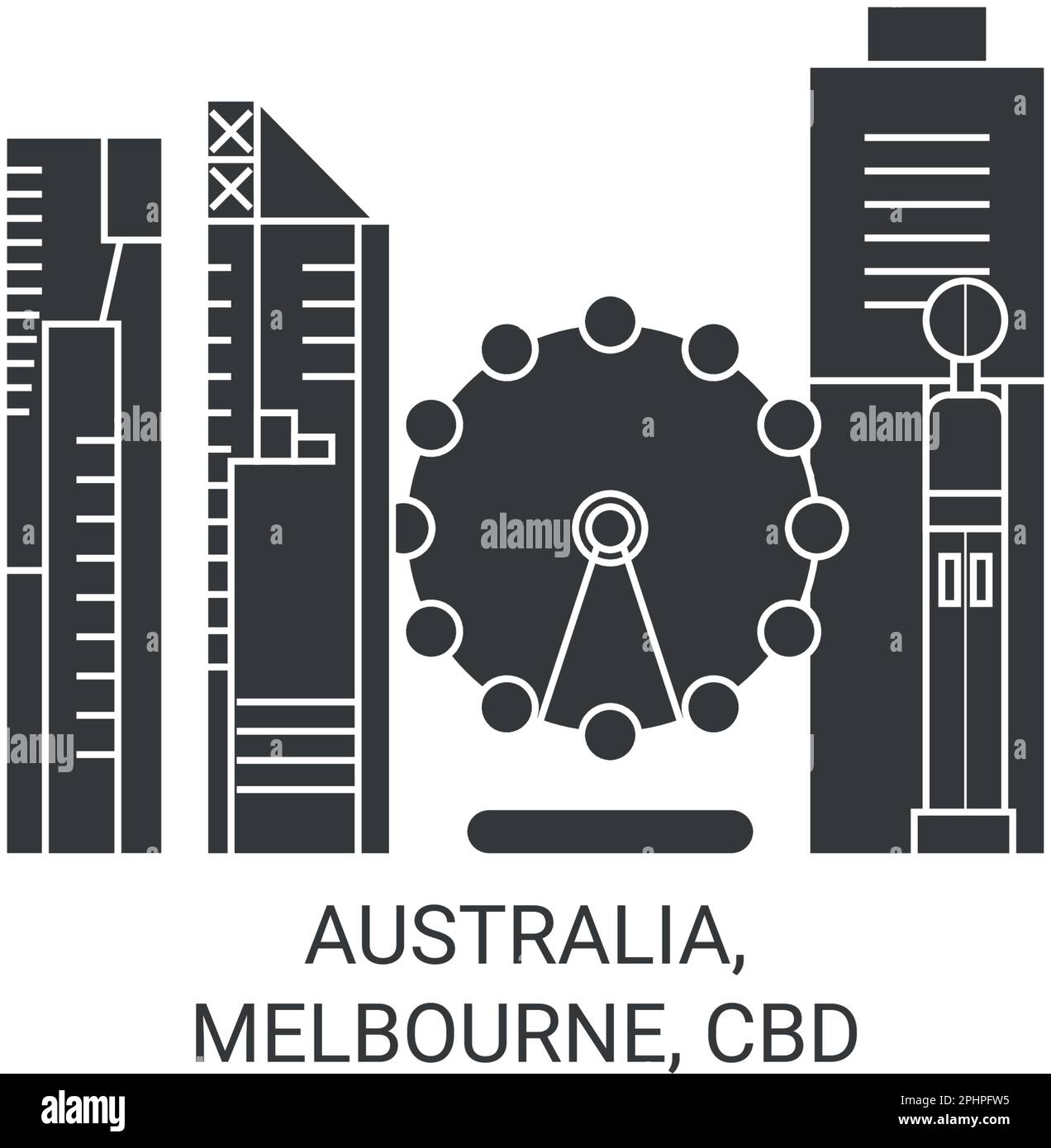 Illustrazione vettoriale dei punti di riferimento di viaggio in Australia, Melbourne, CBD Illustrazione Vettoriale