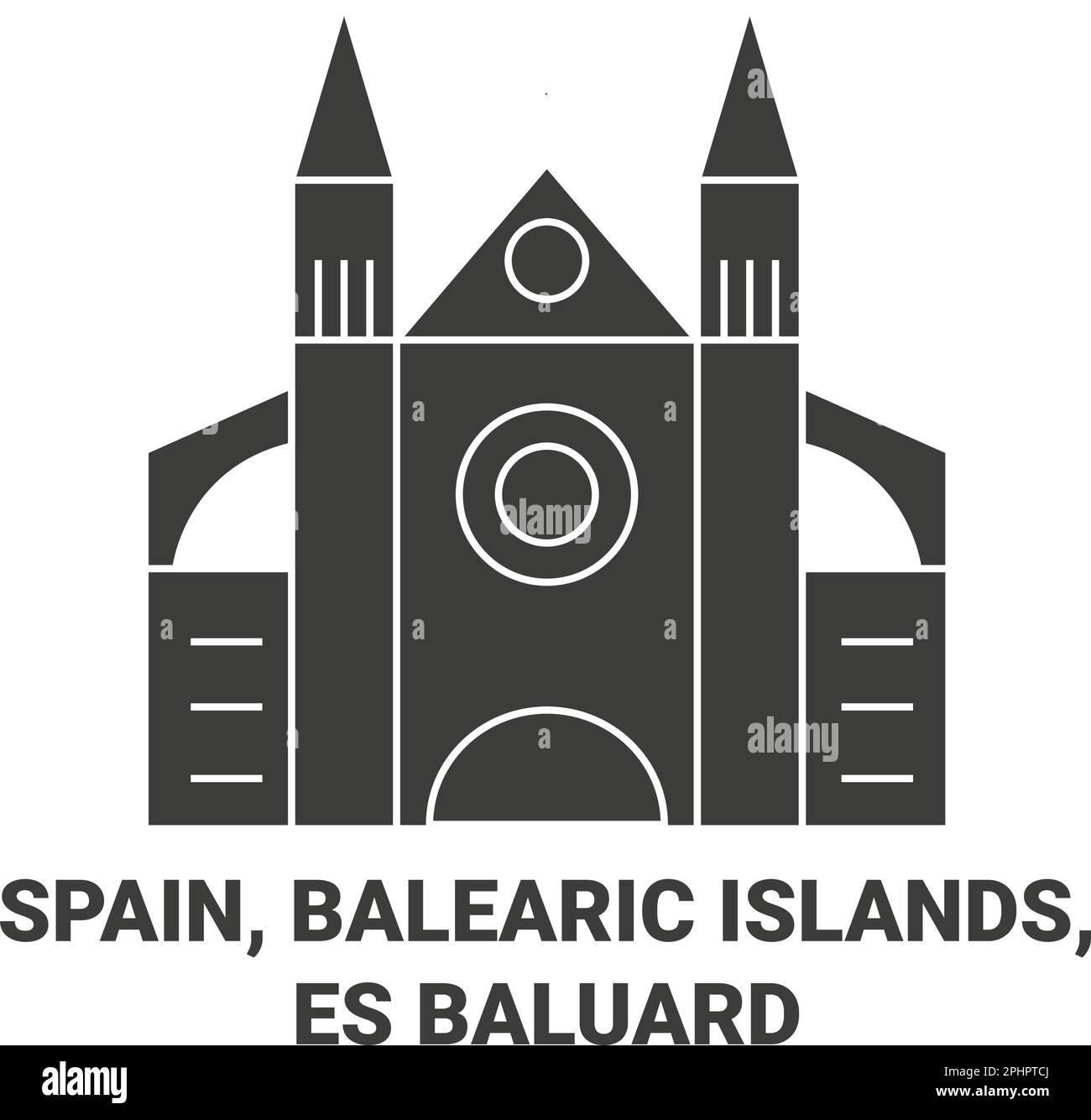 Spagna, Isole Baleari, es Baluard viaggio punto di riferimento vettore illustrazione Illustrazione Vettoriale