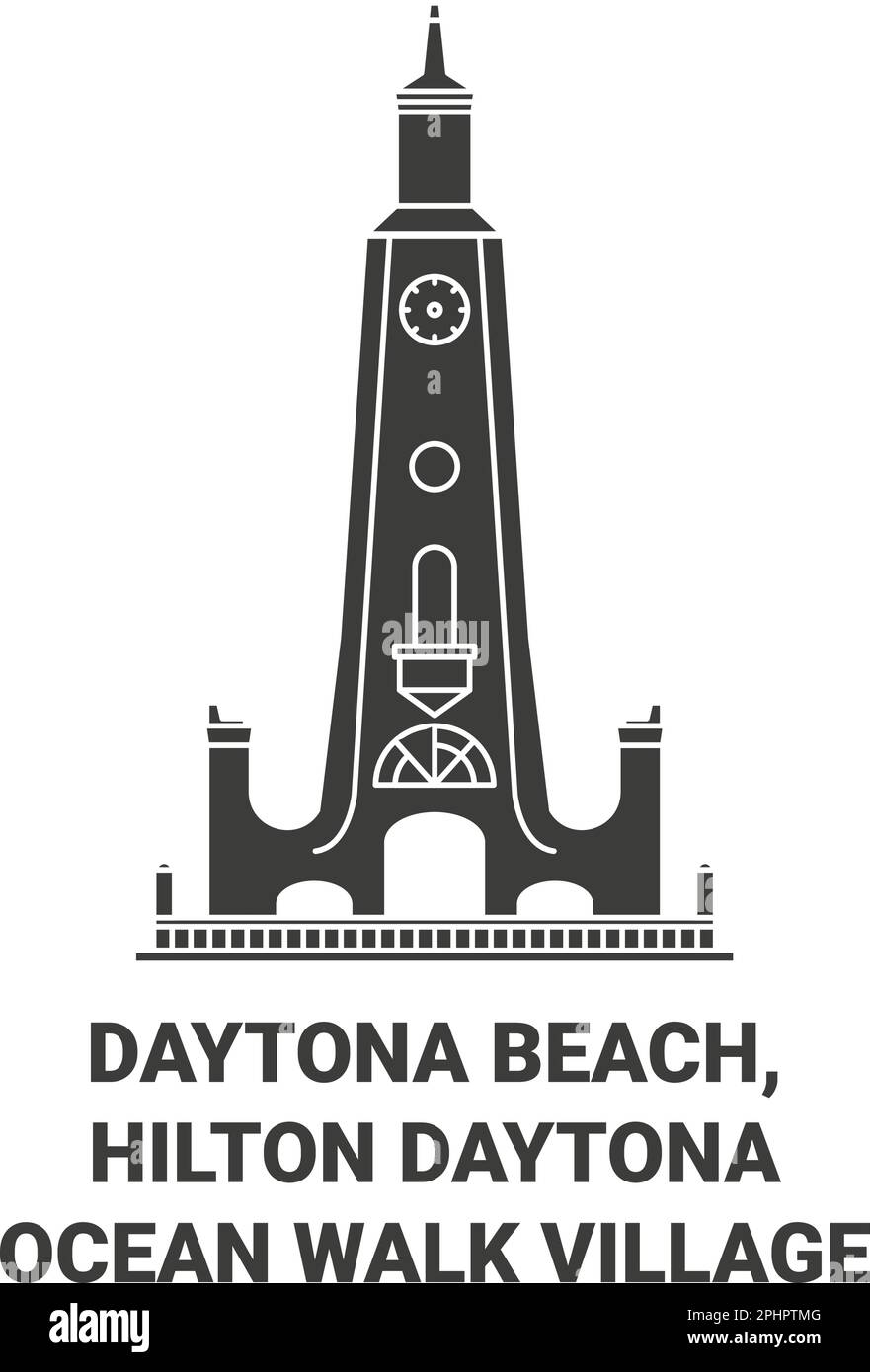 USA, Daytona Beach, Hilton Daytona Beach Resort Ocean Walk Village viaggio punto di riferimento vettore illustrazione Illustrazione Vettoriale