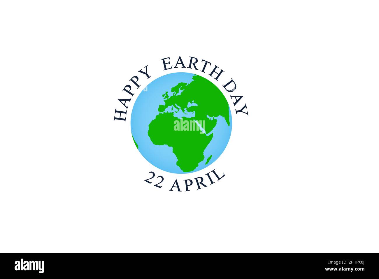 Logo Earth Day. Felice Giornata della Terra, 22 aprile. Illustrazione del vettore di sfondo della mappa mondiale. Foto Stock