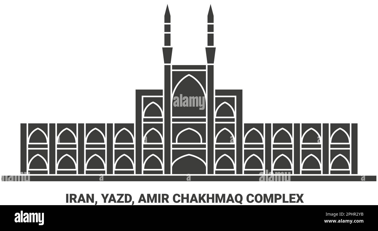 Iran, Yazd, Amir Chakhmaq disegno vettoriale di riferimento di viaggio complesso Illustrazione Vettoriale