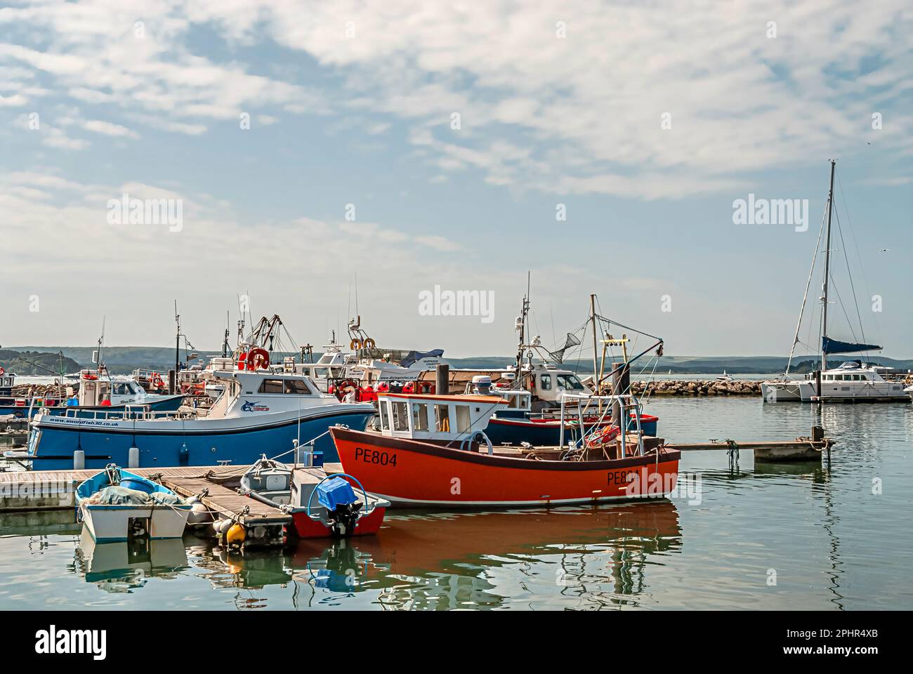 Nave al porto di pesca di Poole porto, Dorset, Inghilterra, Regno Unito Foto Stock