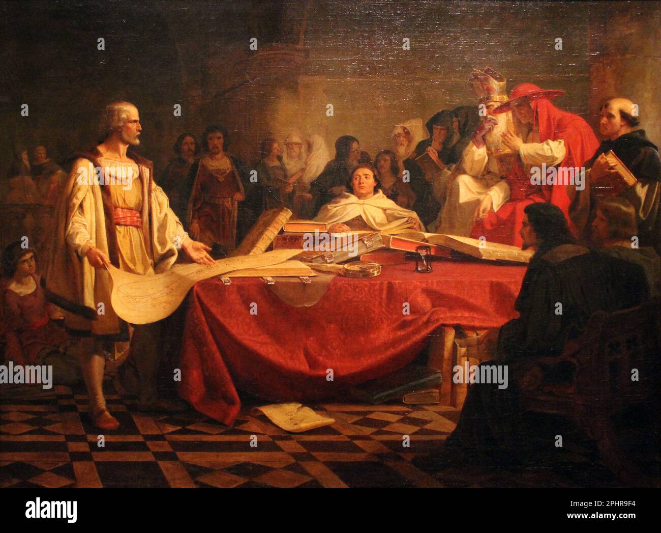 Cristoforo Colombo davanti al Concilio di Salamanca (1841) Pittura di Emanuel Leutze Foto Stock