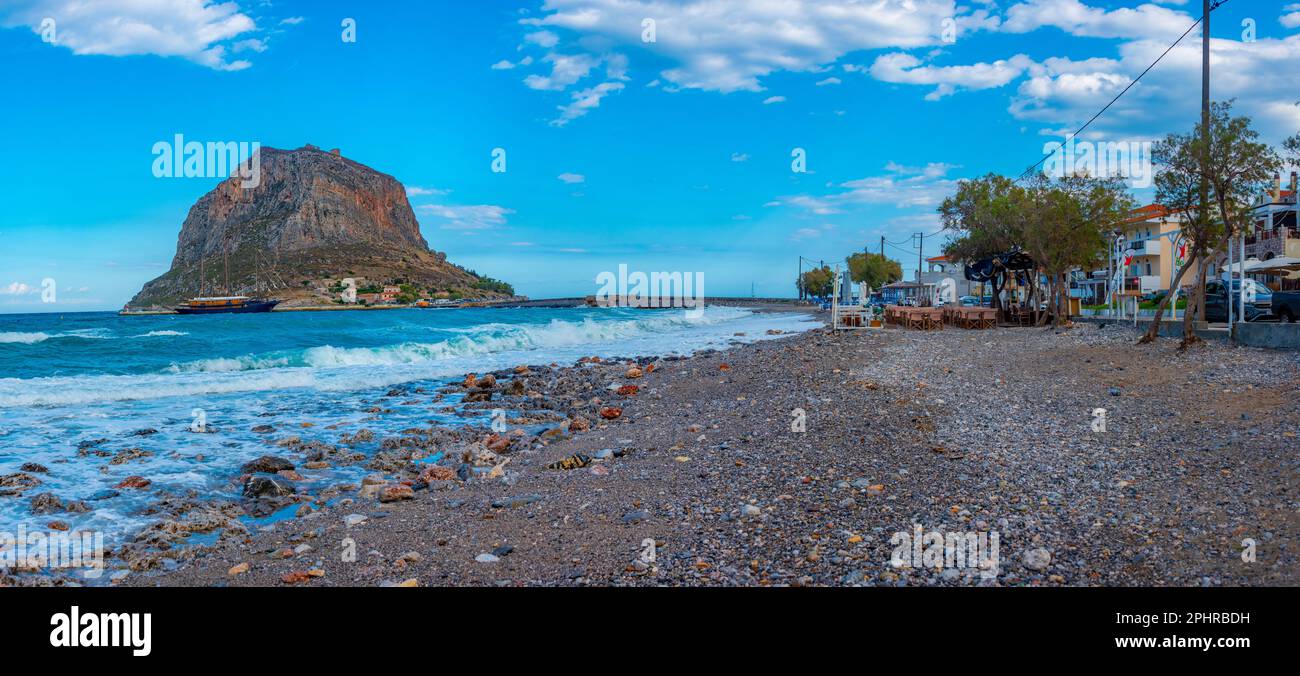 Paesaggio della roccia di Monemvasia in Grecia. Foto Stock