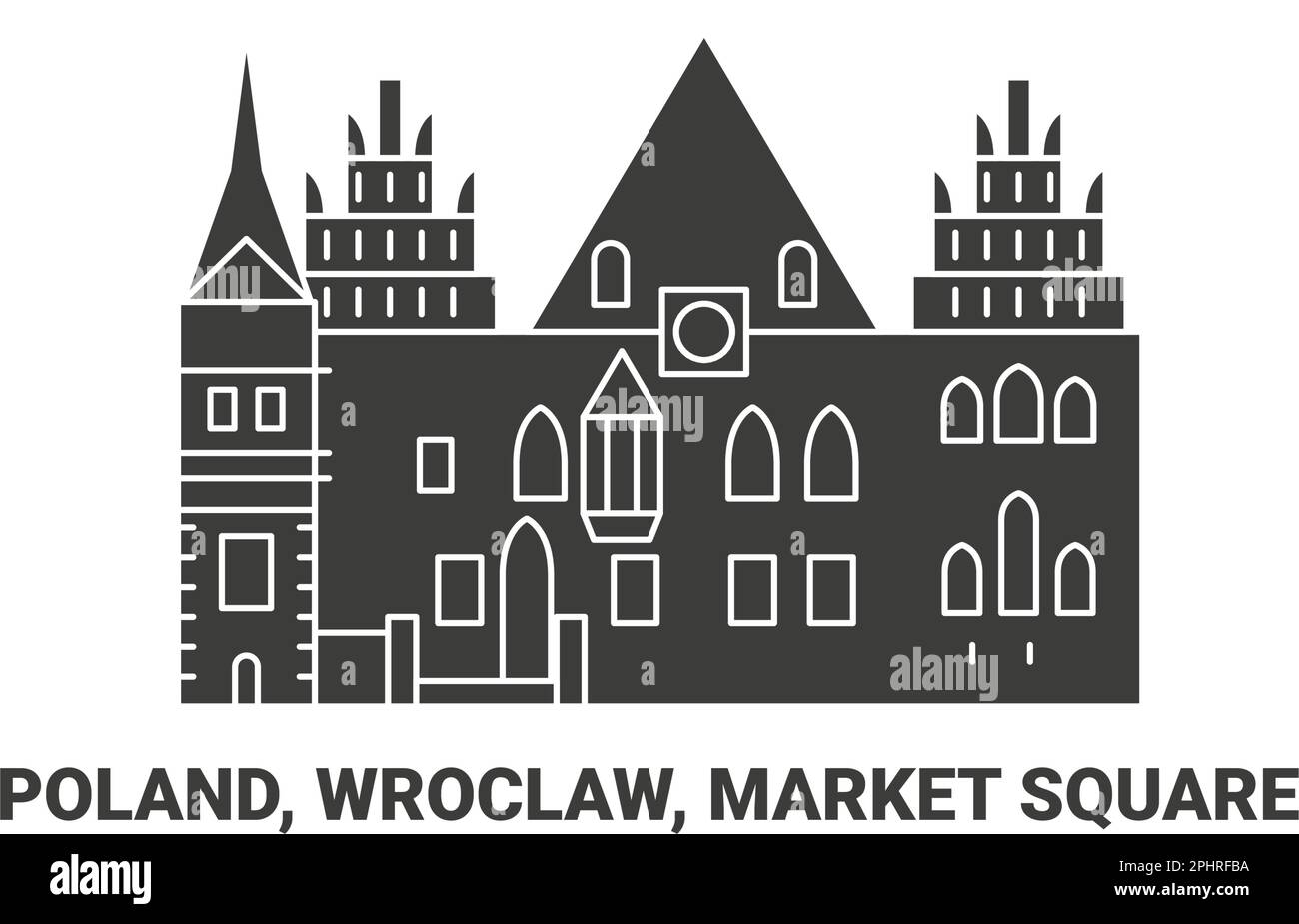 Polonia, Wroclaw, Piazza del mercato, illustrazione vettoriale di riferimento di viaggio Illustrazione Vettoriale