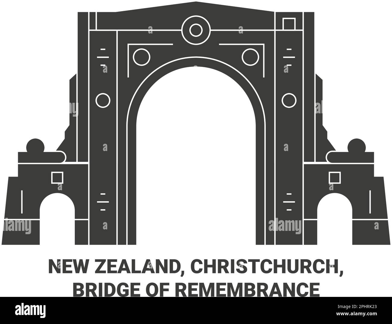 New Zealand, Christchurch, Bridge of Remembrance viaggio punto di riferimento vettoriale illustrazione Illustrazione Vettoriale