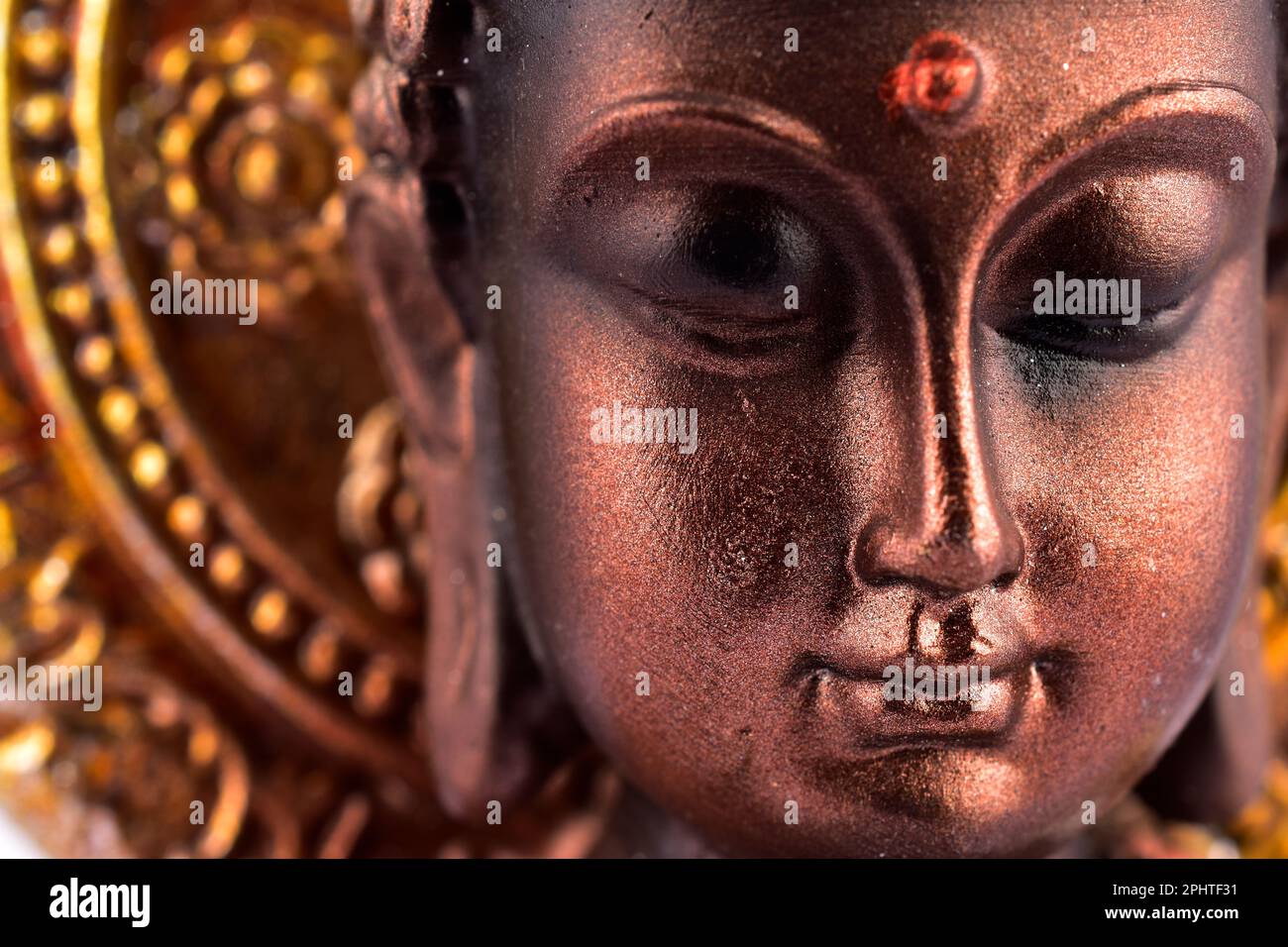 Primo piano della statua del volto di buddha, carta da parati buddha Foto Stock