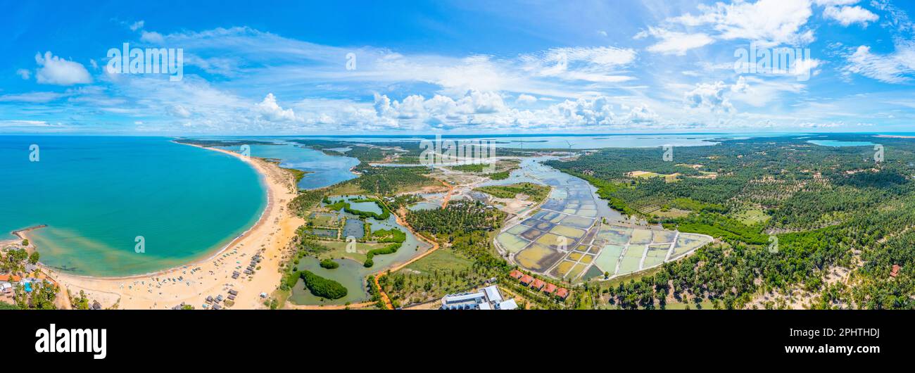 Veduta aerea dei campi agricoli trascurati dalle turbine eoliche a Kalpitiya in Sri Lanka. Foto Stock