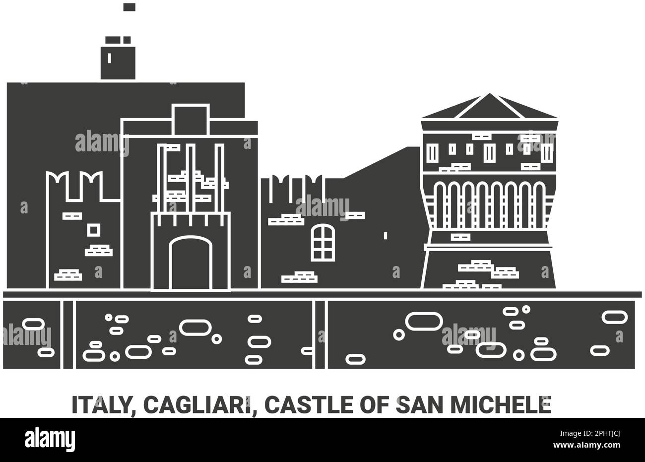 Italia, Cagliari, Castello di San Michele viaggio punto di riferimento vettoriale illustrazione Illustrazione Vettoriale
