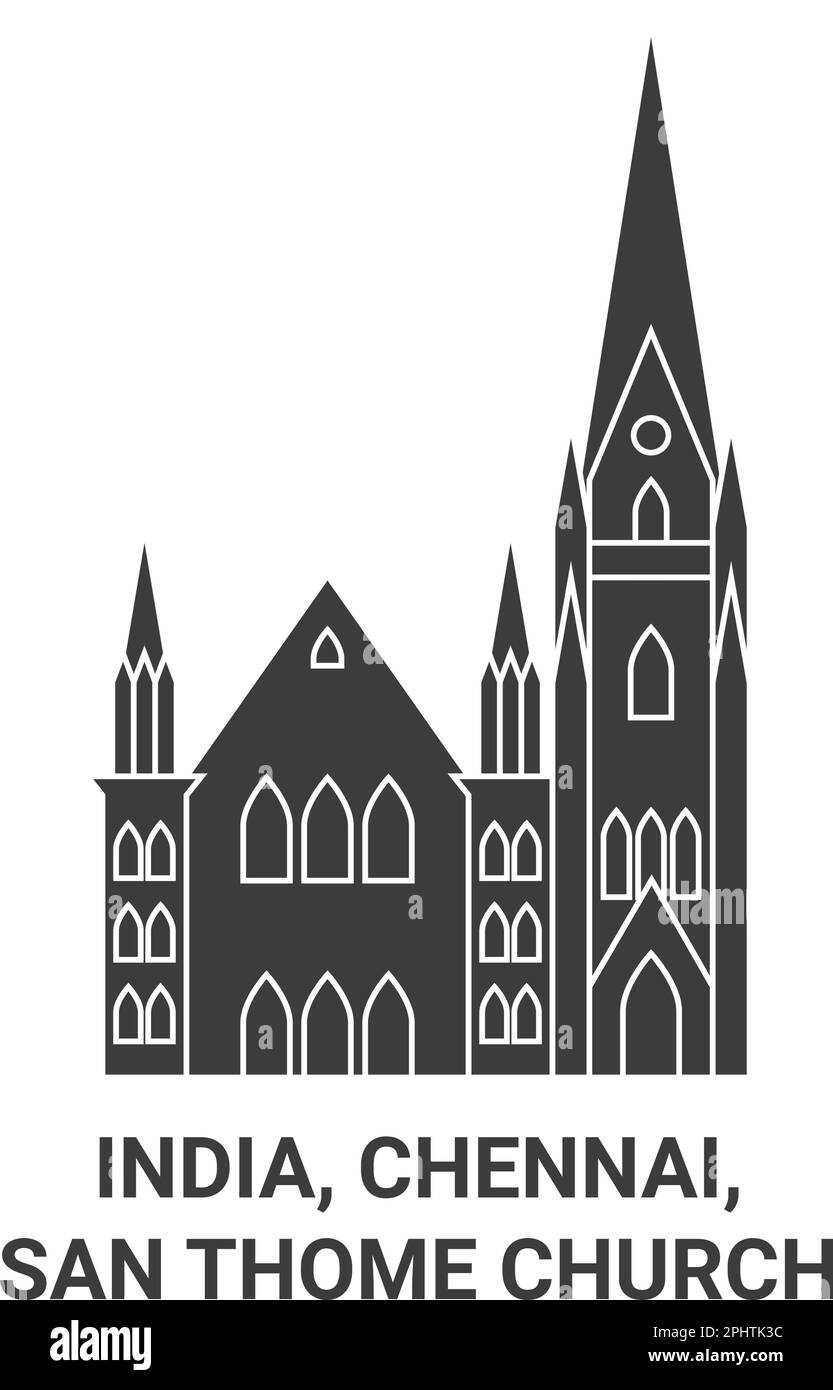 India, Chennai, San Thome Chiesa viaggio punto di riferimento vettore illustrazione Illustrazione Vettoriale