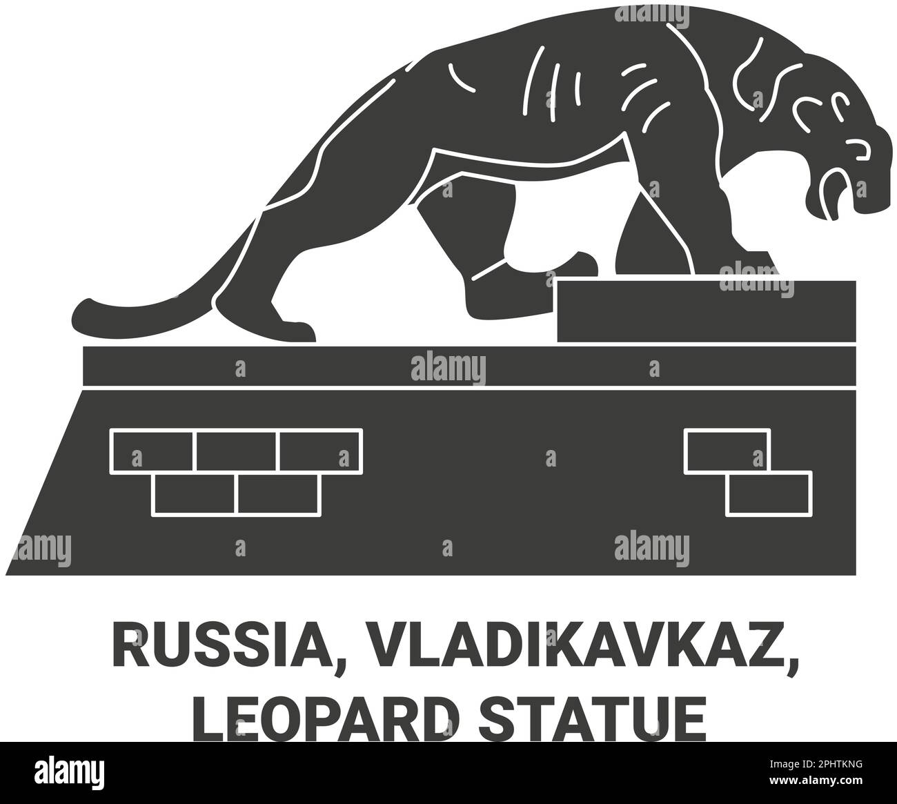 Russia, Vladikavkaz, Statua del leopardo viaggio punto di riferimento vettoriale illustrazione Illustrazione Vettoriale