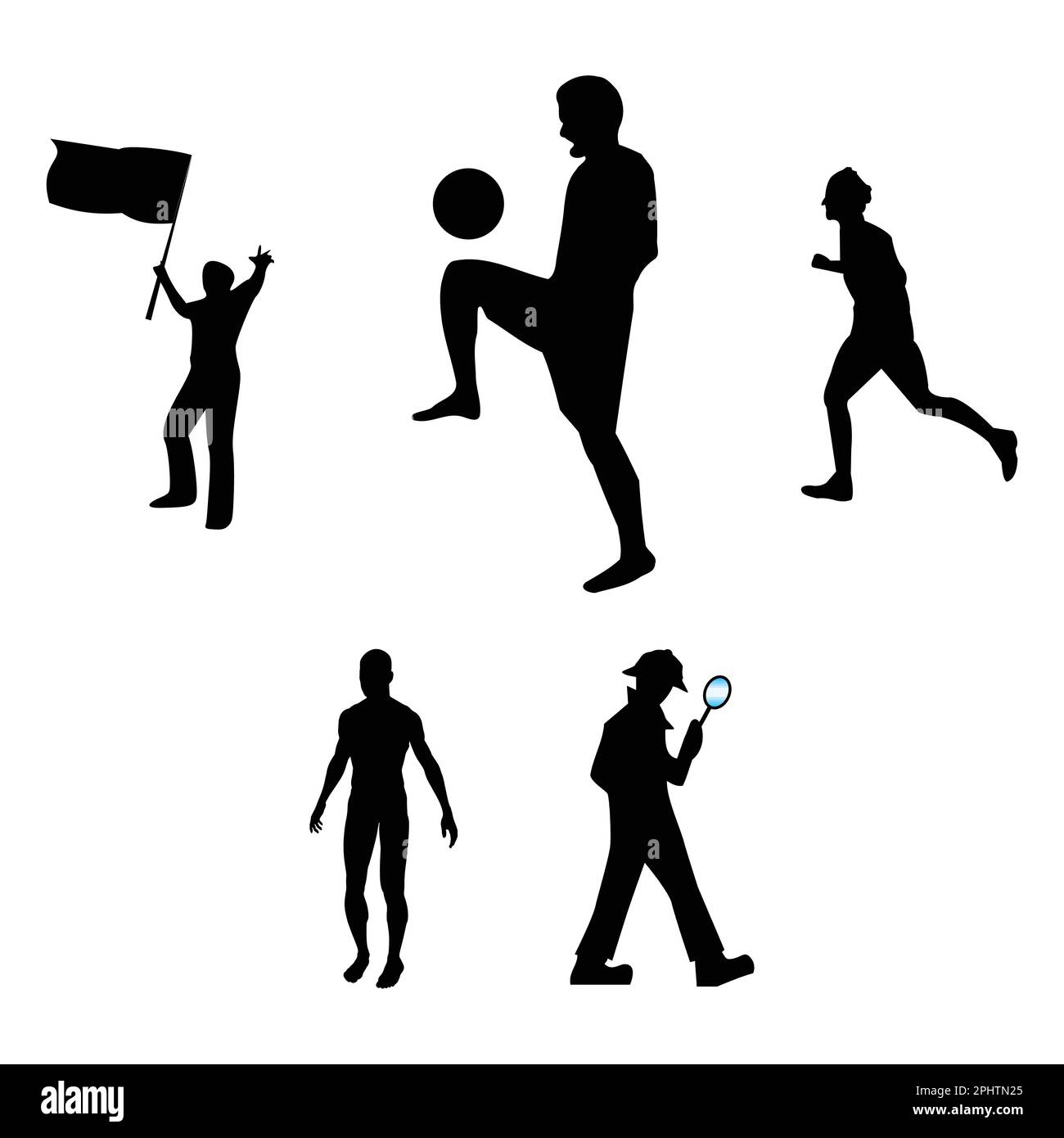 Set di silhouette maschili e femminili su sfondo bianco. Illustrazione Vettoriale
