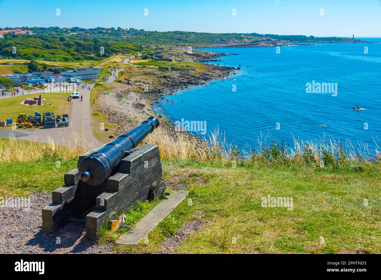 Cannoni presso la fortezza di Varberg in Svezia. Foto Stock