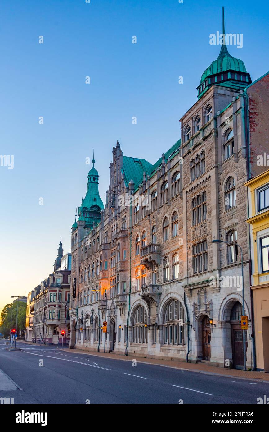 Edifici storici in una strada a Kristianstad, Svezia. Foto Stock