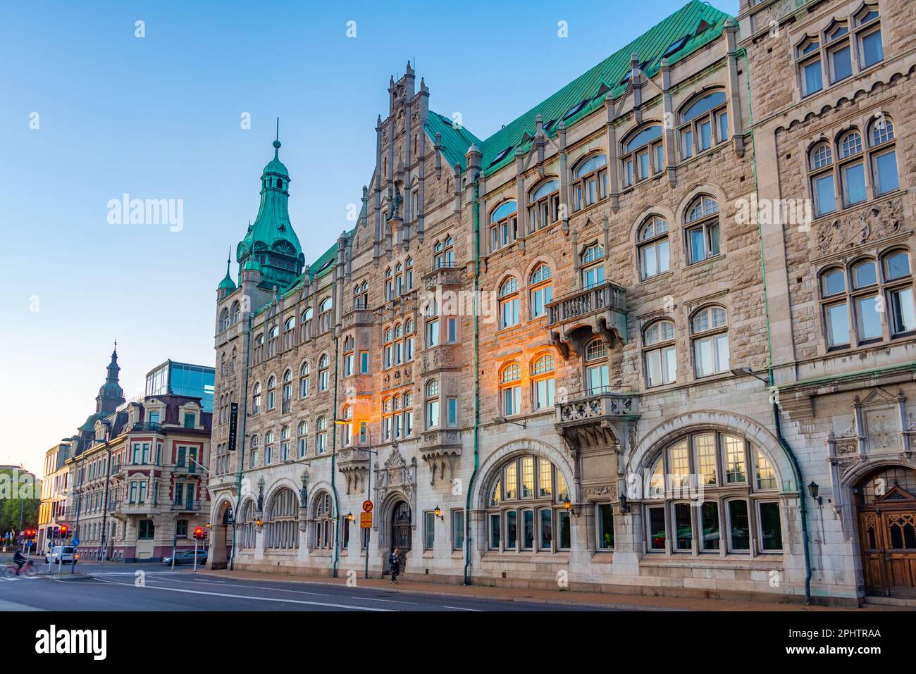 Edifici storici in una strada a Kristianstad, Svezia. Foto Stock