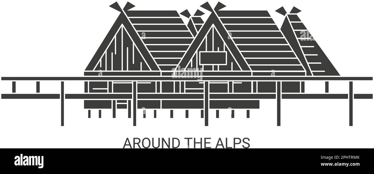 L'Italia, le Alpi, l'hotel in legno viaggio figura vettore punto di riferimento Illustrazione Vettoriale