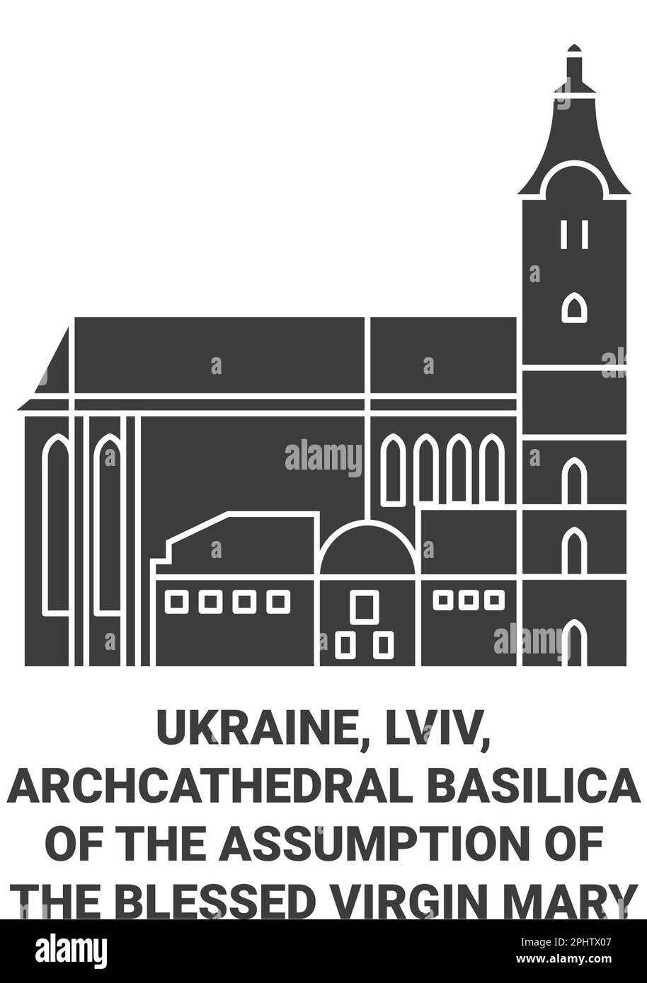 Ucraina, Leopoli, Arcicattedrale Basilica dell'Assunzione della Beata Vergine Maria viaggio punto di riferimento vettoriale illustrazione Illustrazione Vettoriale