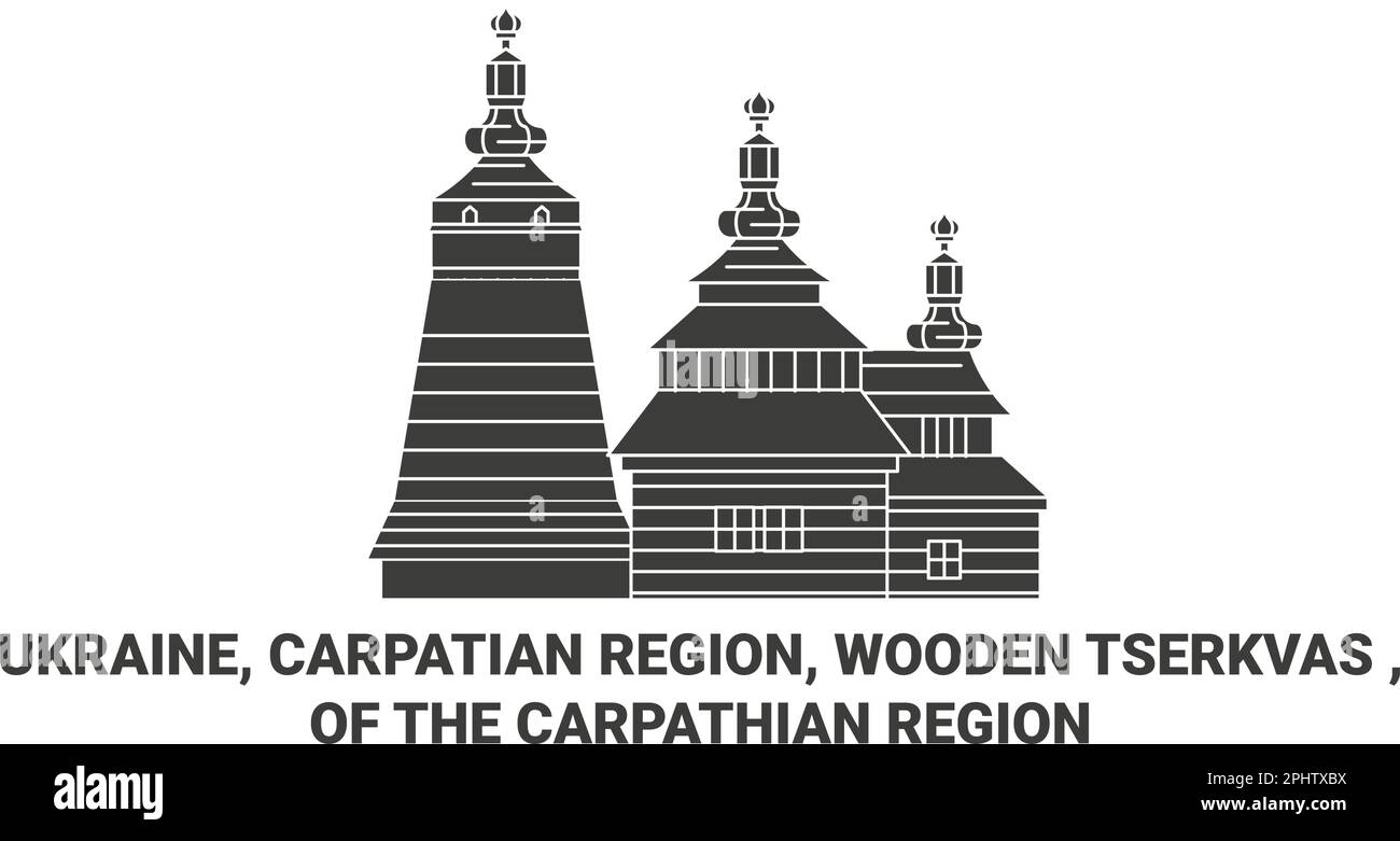 Ucraina, Regione Carpatiana, Tserkvas di legno, della Regione Carpathiana viaggio punto di riferimento vettore illustrazione Illustrazione Vettoriale