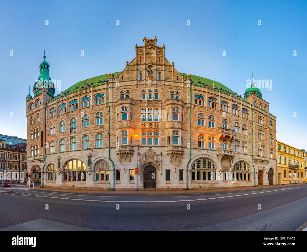 Edifici storici in una strada a Kristianstad, Svezia. Foto Stock