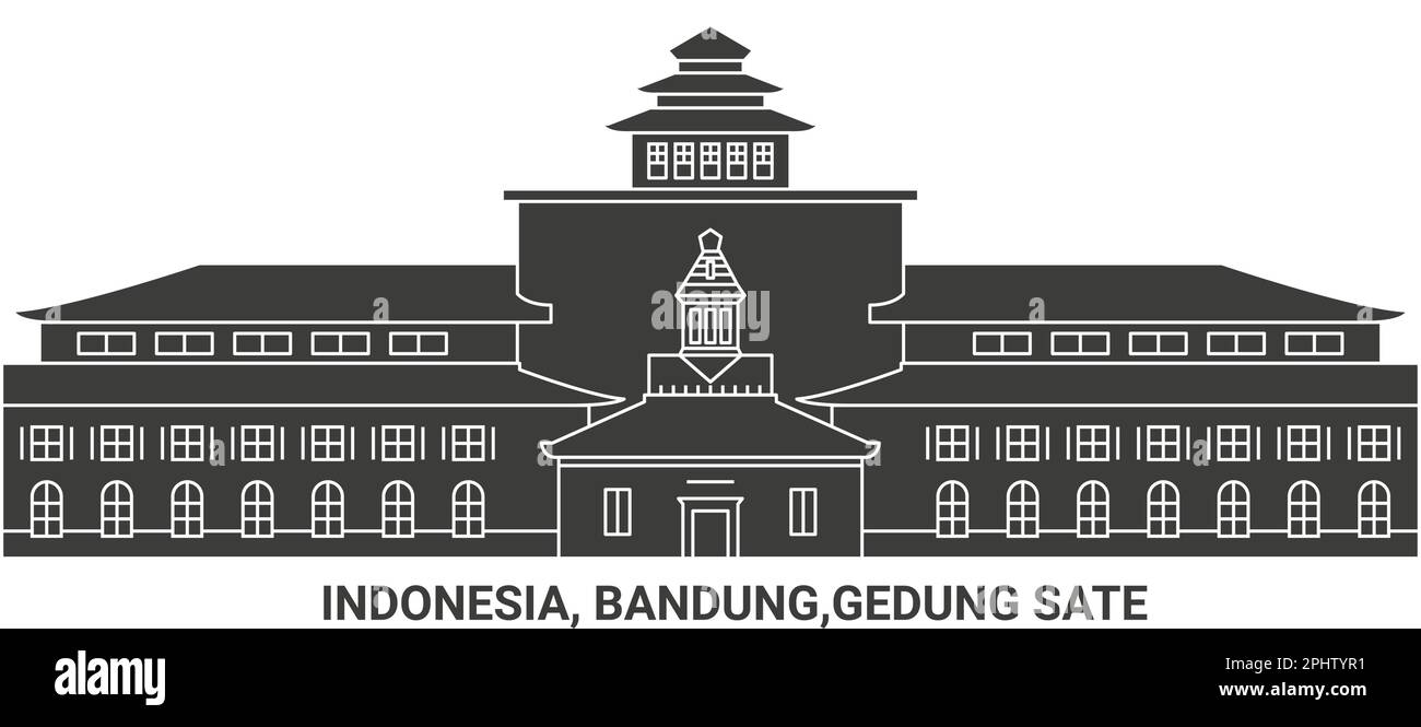 Indonesia, Bandung, Gedung Sate, disegno vettoriale di riferimento di viaggio Illustrazione Vettoriale