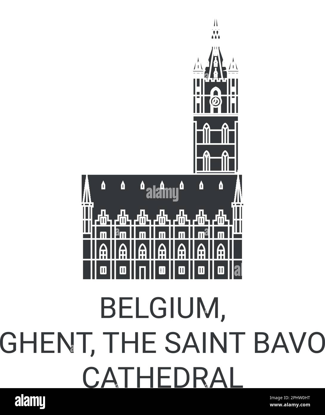 Belgio, Gand, la Cattedrale di San Bavo viaggio simbolo vettore illustrazione Illustrazione Vettoriale