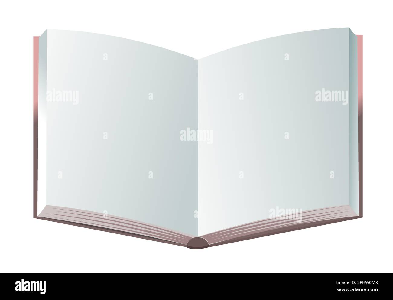Libro con pagine senza testo aperto. Blocco note e notebook. Pagine non arrotolate. Isolato su sfondo bianco. Vettore. Illustrazione Vettoriale