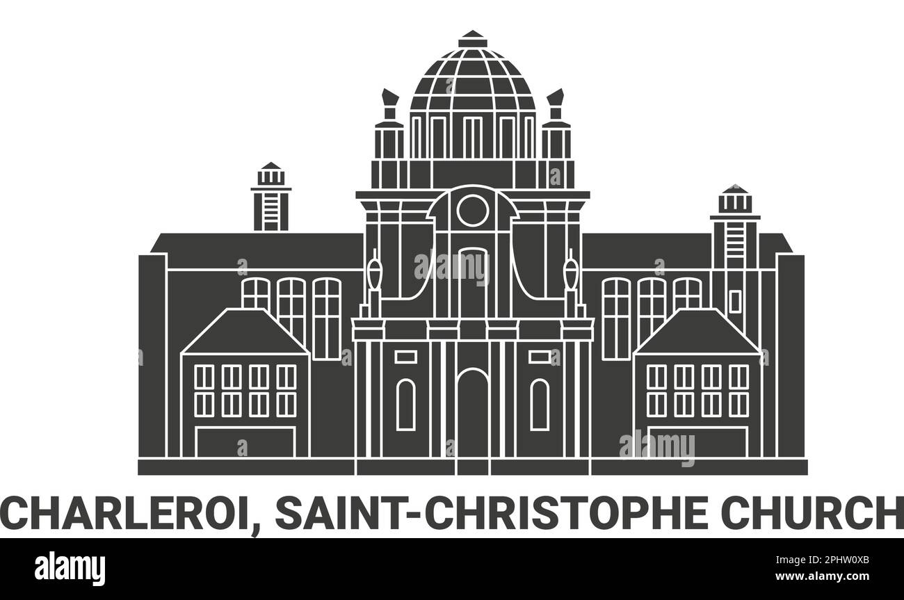 Belgio, Charleroi, Saintchristophe Chiesa, viaggio punto di riferimento vettore illustrazione Illustrazione Vettoriale