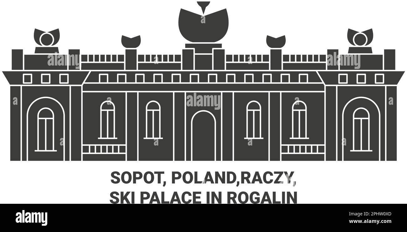 Polonia, Sopot, Raczy, Ski Palace a Rogalin viaggio punto di riferimento vettore illustrazione Illustrazione Vettoriale