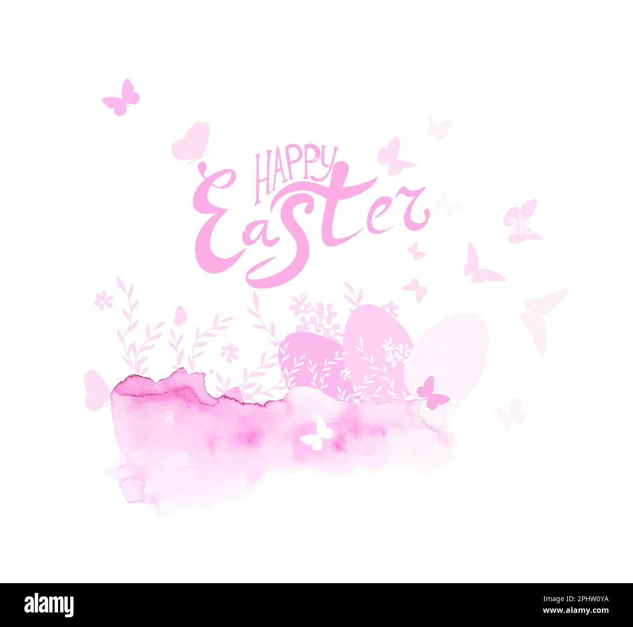 Estrazione rosa di uova e farfalle. Buona pasqua Illustrazione Vettoriale