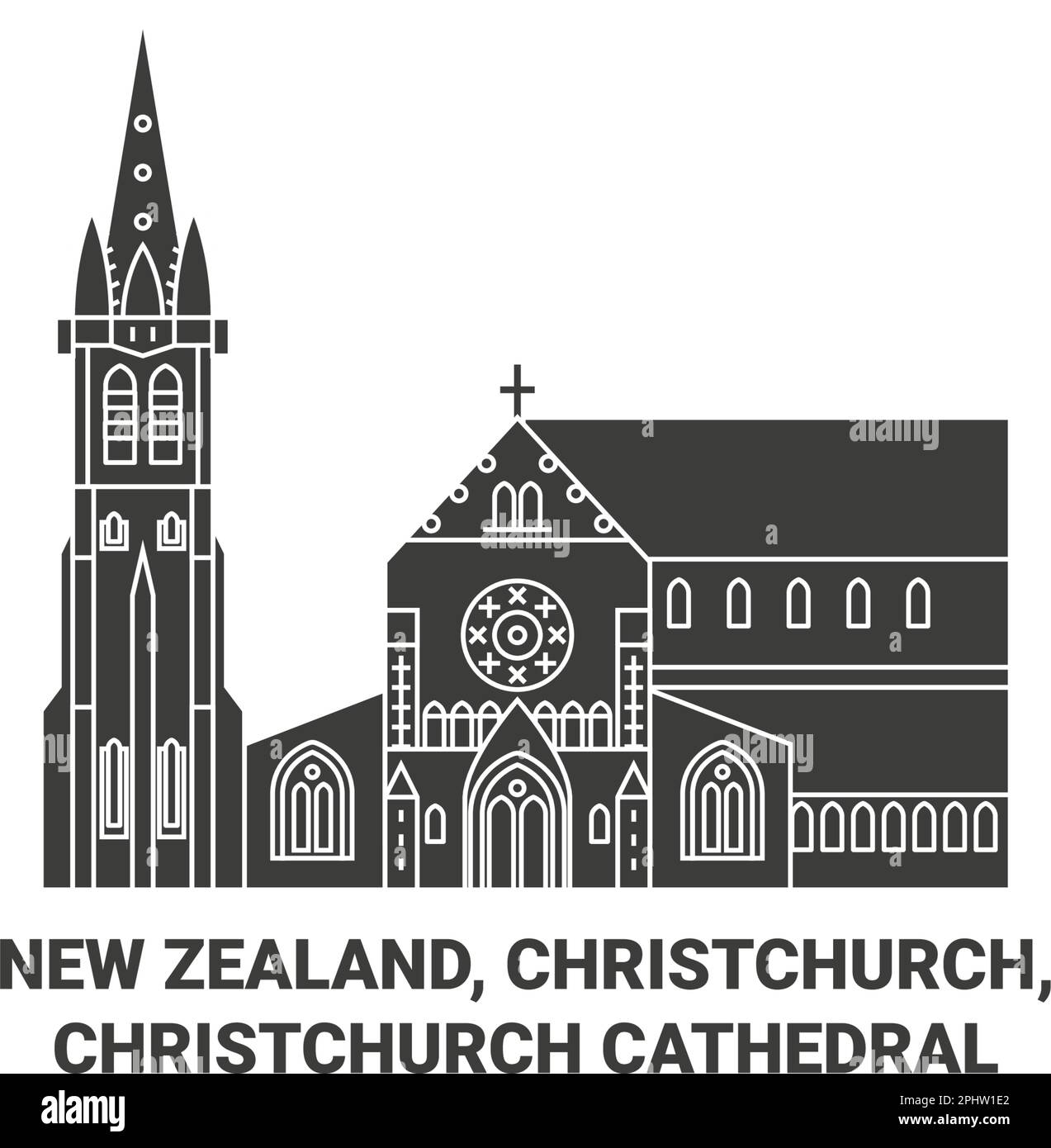 New Zealand, Christchurch, Christchurch Cathedral viaggio simbolo vettore illustrazione Illustrazione Vettoriale