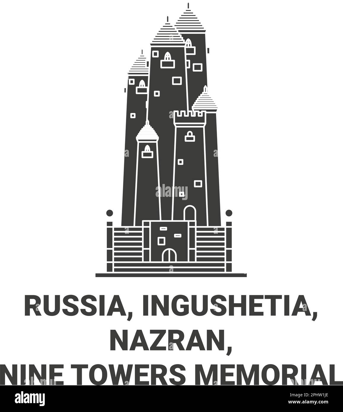 Russia, Inguscezia, Nazran, Nine Towers Memorial viaggio punto di riferimento vettore illustrazione Illustrazione Vettoriale