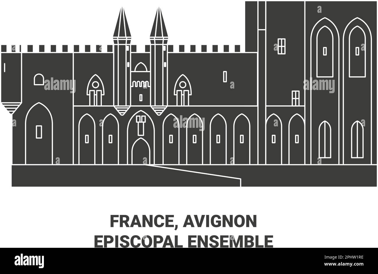 Francia, Avignone, Episcopal Ensemble viaggio punto di riferimento vettoriale illustrazione Illustrazione Vettoriale