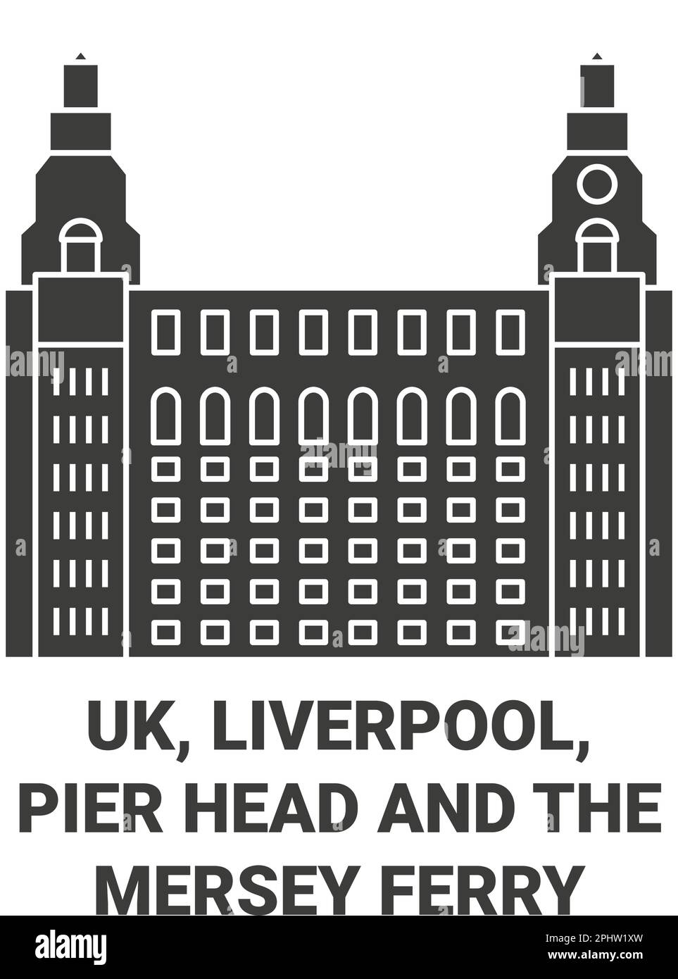 Inghilterra, Liverpool, Pier Head e il traghetto Mersey viaggio figura vettore punto di riferimento Illustrazione Vettoriale