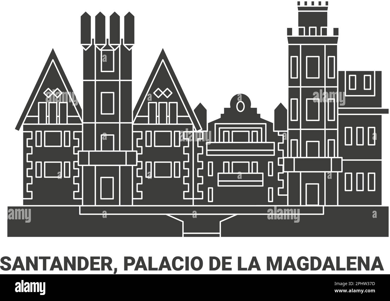 Spagna, Santander, Palacio de la Magdalena, viaggio punto di riferimento vettore illustrazione Illustrazione Vettoriale